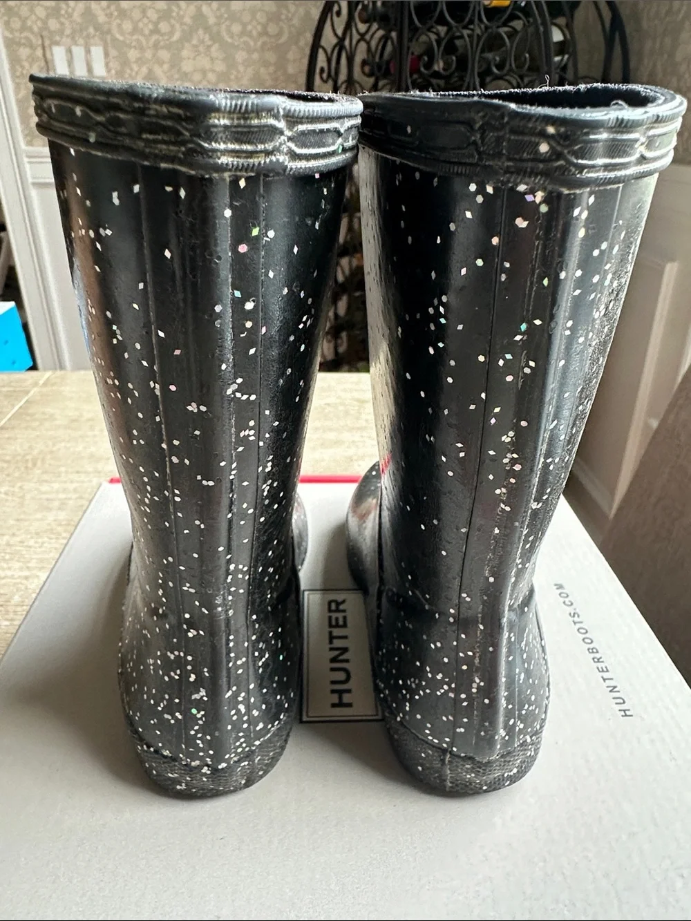 Hunter Kids Black with White Speckle Rain Boots